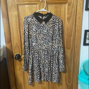 Peter Pan Collar Leopard Long Sleeve Dress